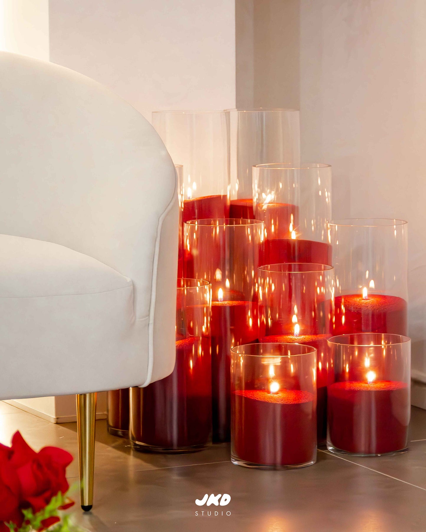 Burgundy Floor Candle Arrangements (Set of 3)
