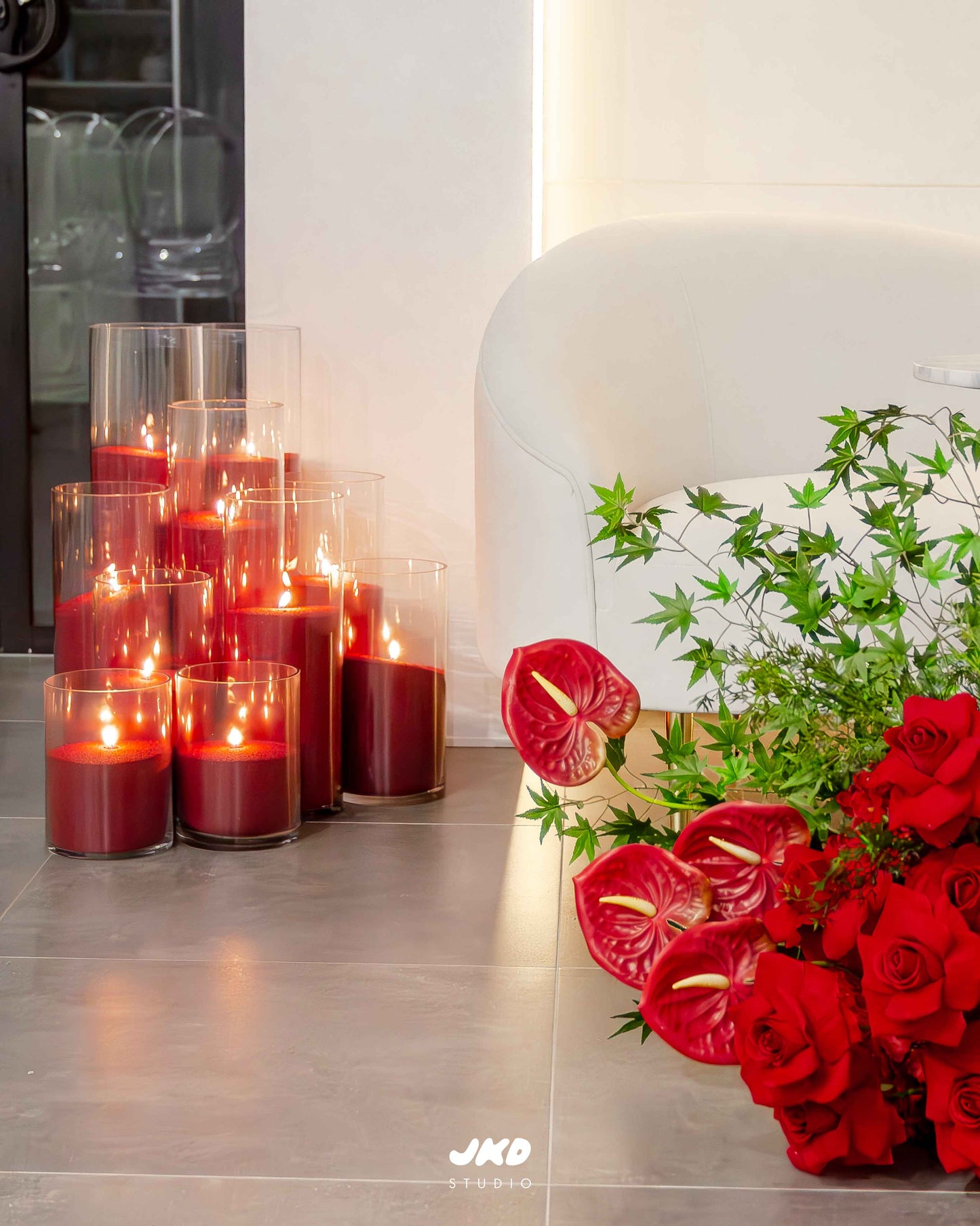 Burgundy Floor Candle Arrangements (Set of 3)