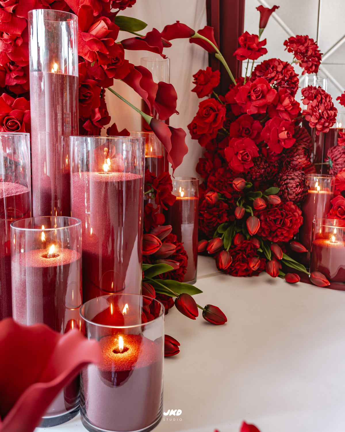 Burgundy Floor Candle Arrangements (Set of 3)