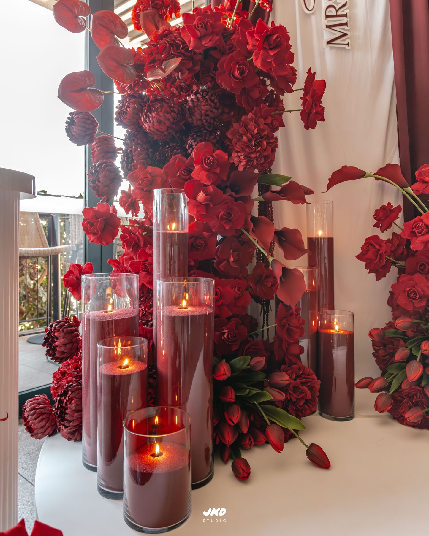 Burgundy Floor Candle Arrangements (Set of 3)