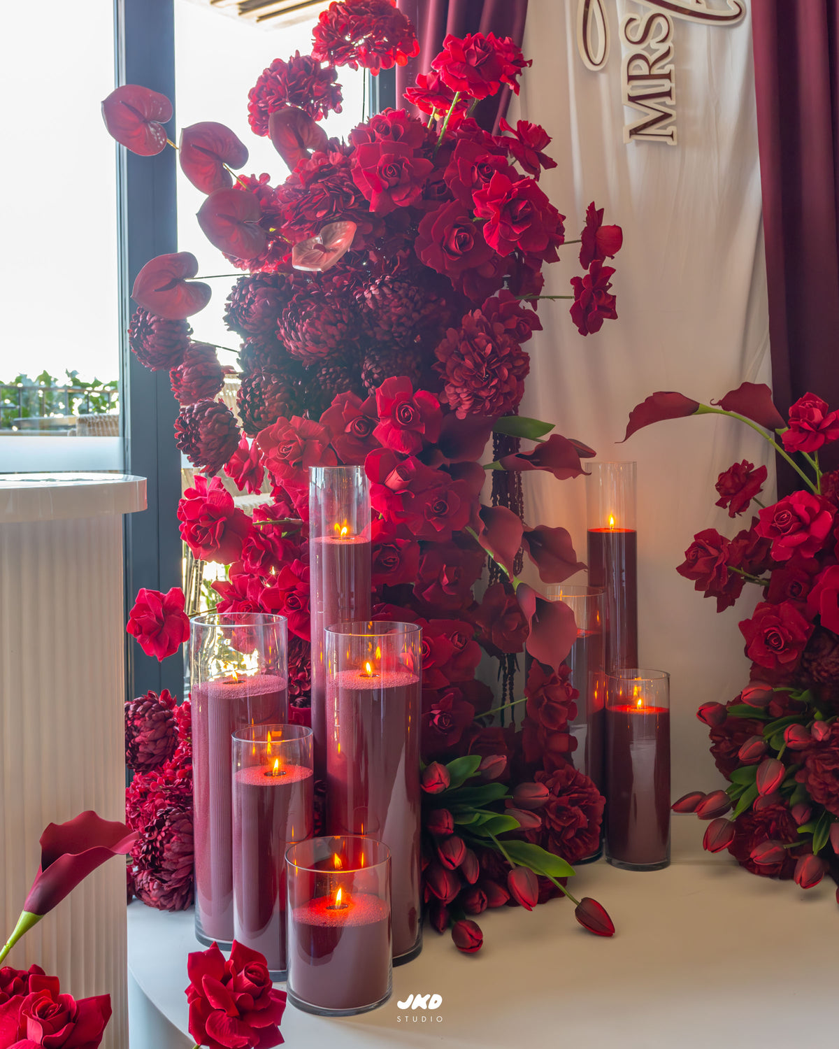 Burgundy Floor Candle Arrangements (Set of 3)