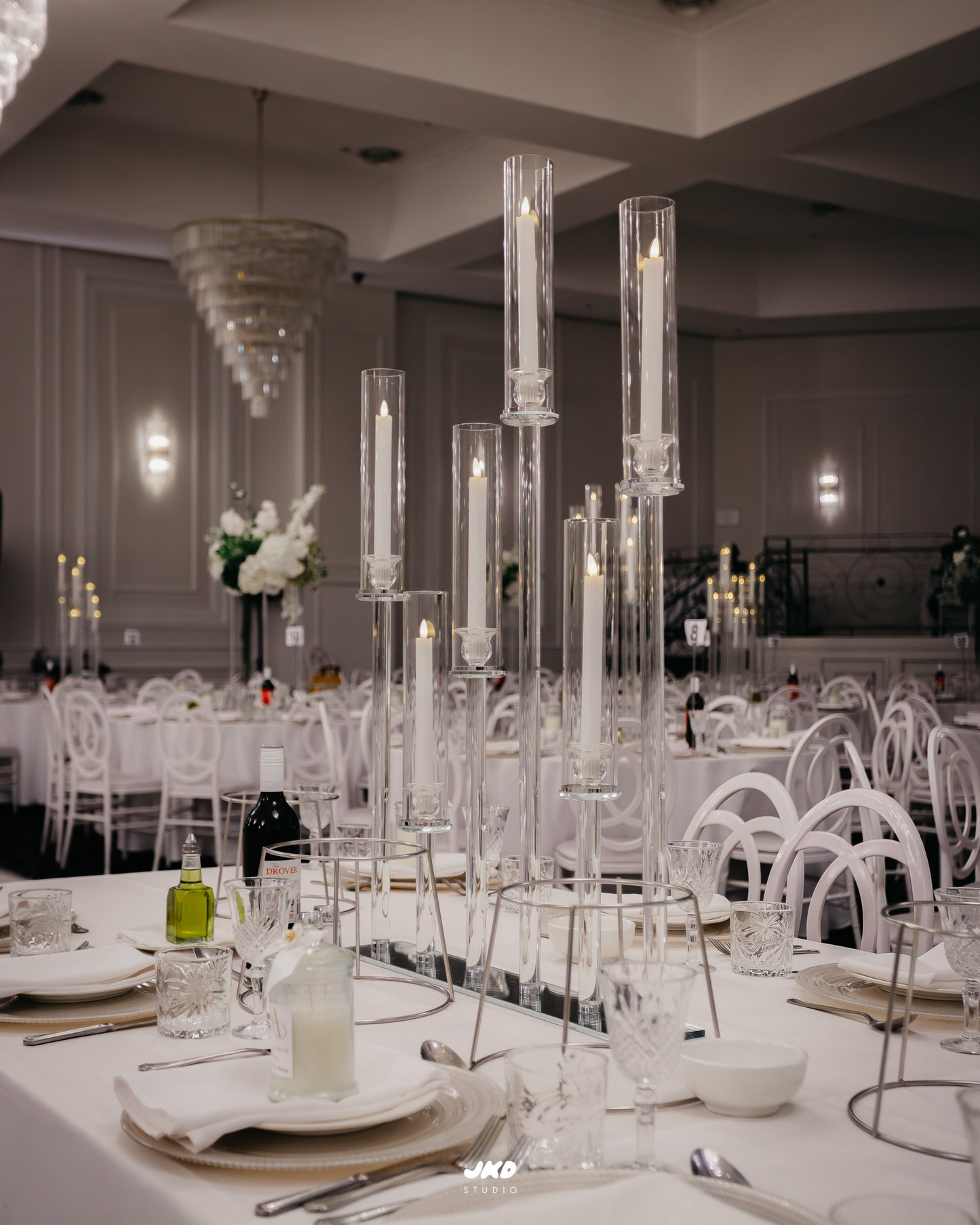 6 Head Linear Glass Candelabra Centrepiece
