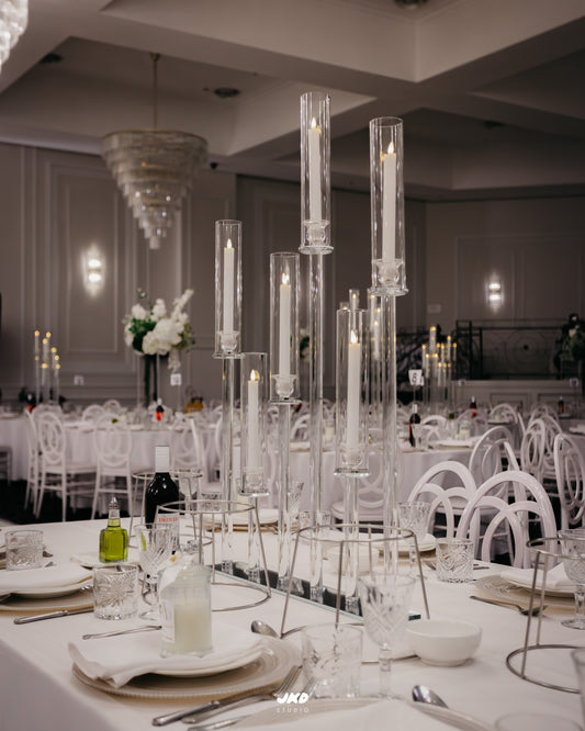 6 Head Linear Glass Candelabra Centrepiece
