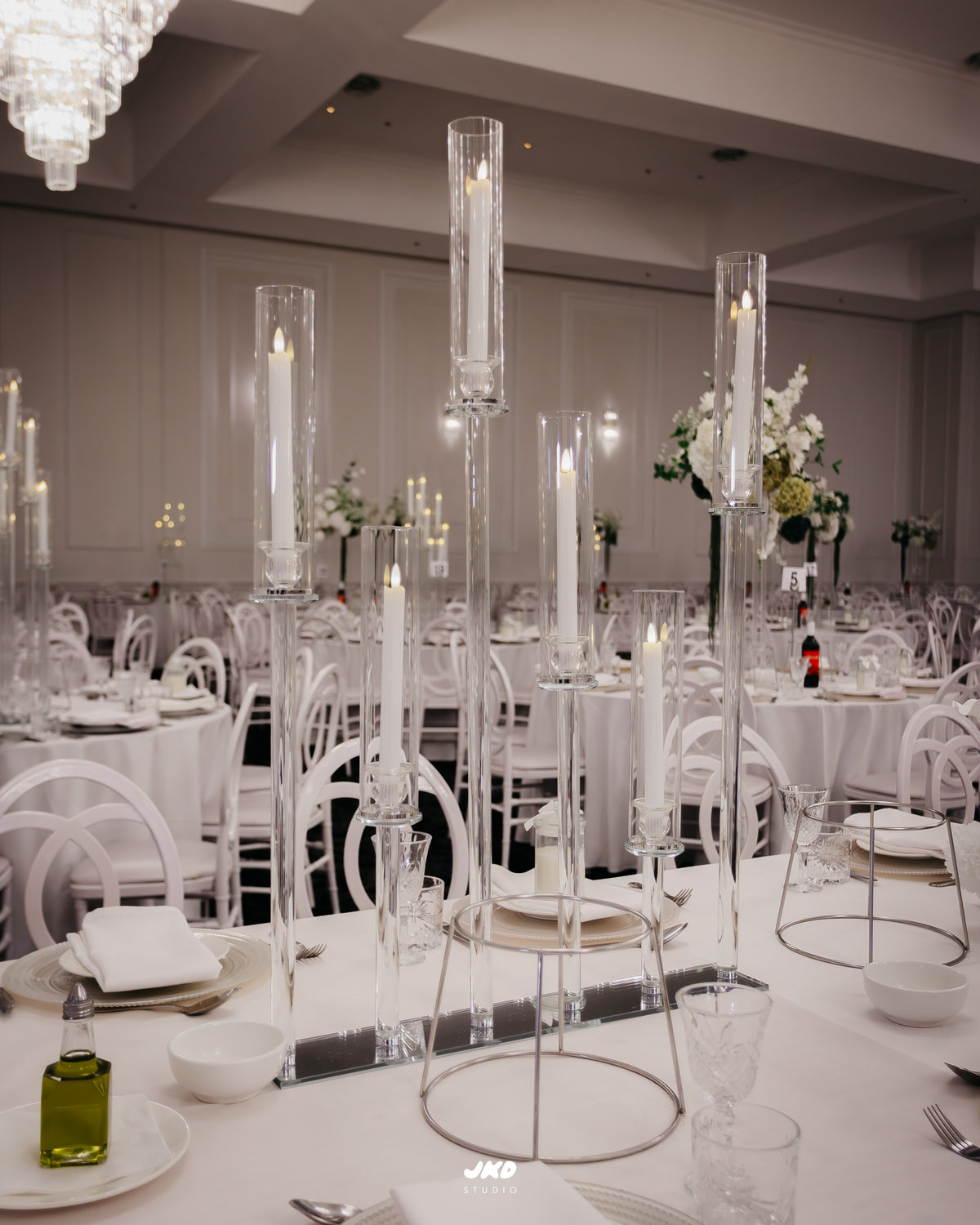 6 Head Linear Glass Candelabra Centrepiece