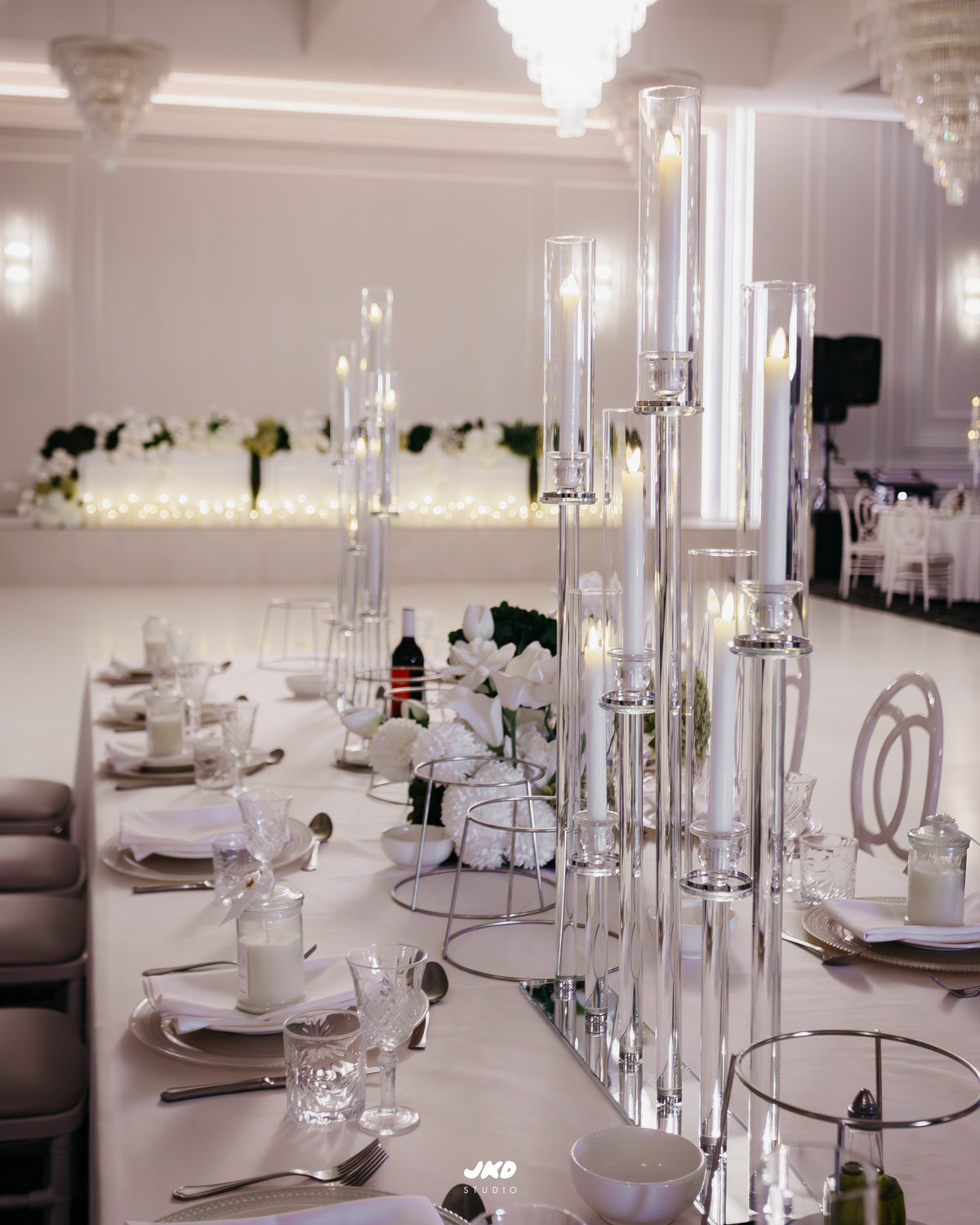 6 Head Linear Glass Candelabra Centrepiece